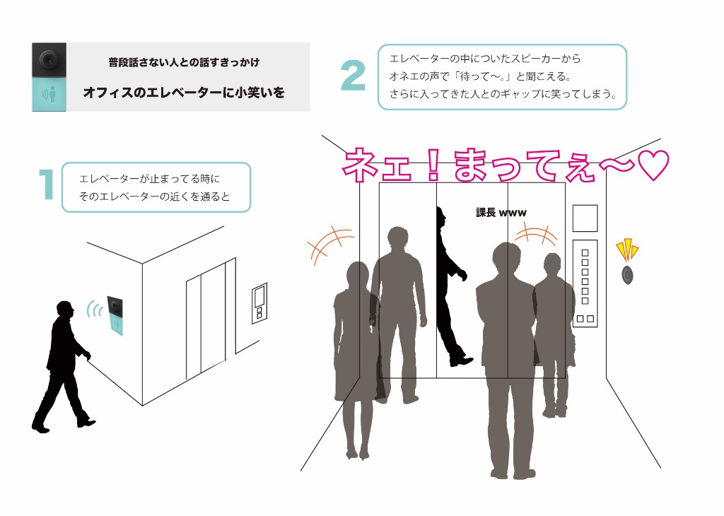 オフィスのエレベーターに小笑いを